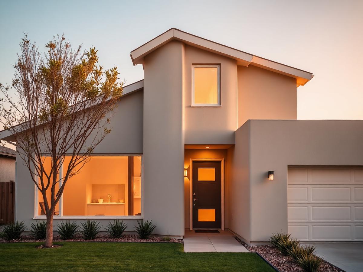 Residential home exterior at golden hour